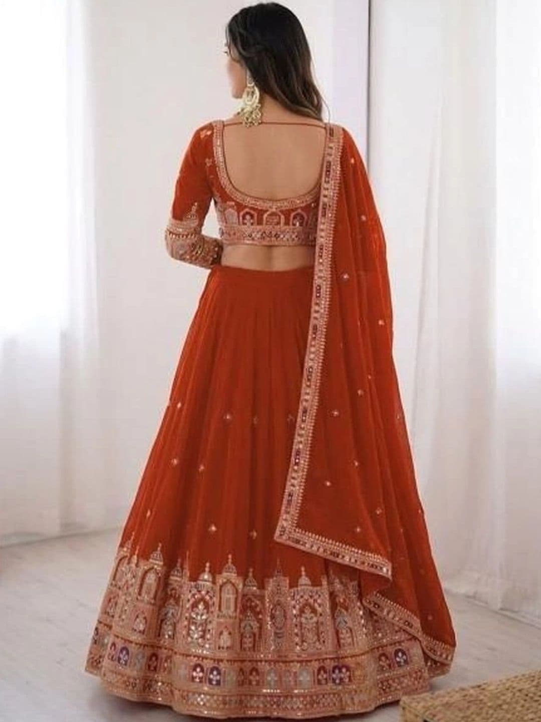 Vishu Saree Embellished Mirror Work Ready to Wear Lehenga & Blouse With Dupatta thumbnail 2