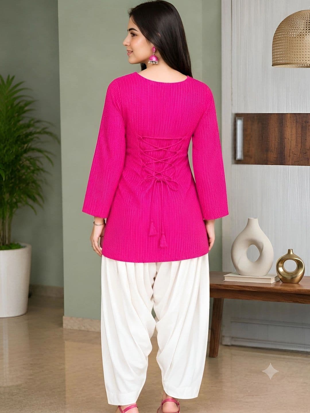 HERE&NOW Women Regular Pure Cotton Kurti with Dhoti Pants thumbnail 3