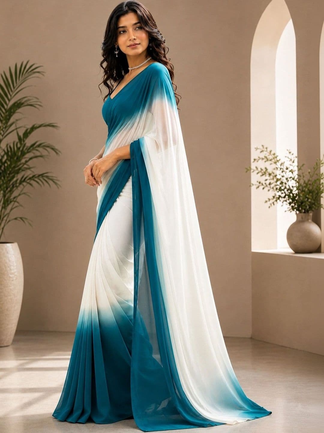 Moda Rapido Ombre Pure Georgette Fusion Saree thumbnail 3
