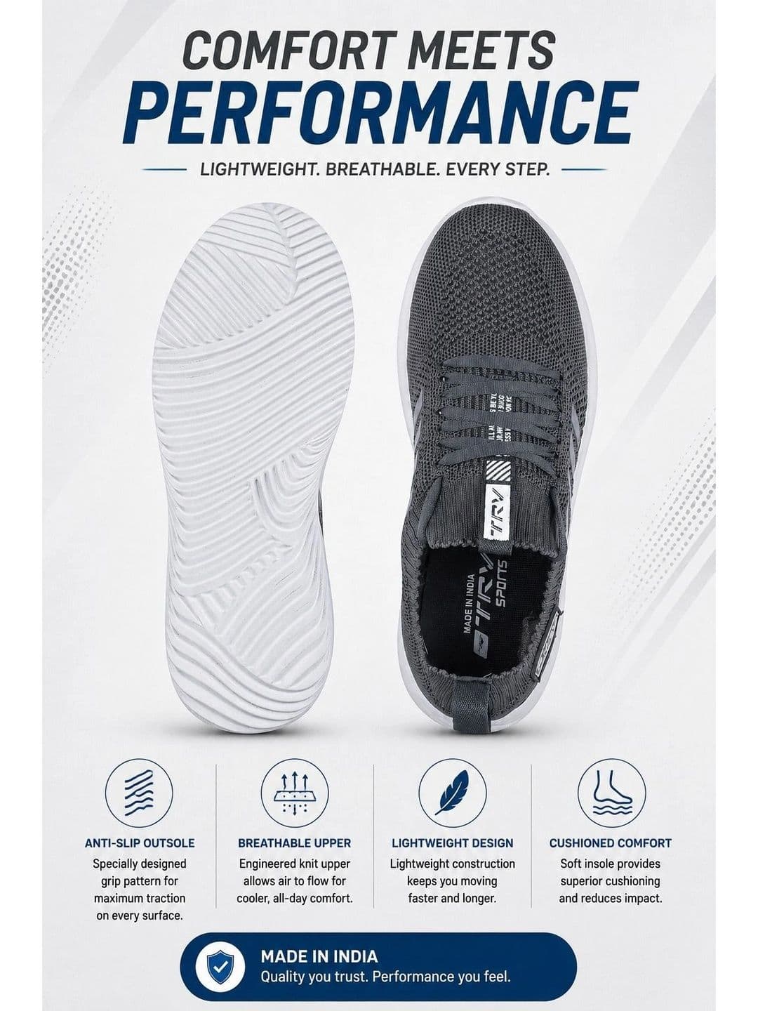 TRV Men Textured Lace-Up Running Shoes thumbnail 5