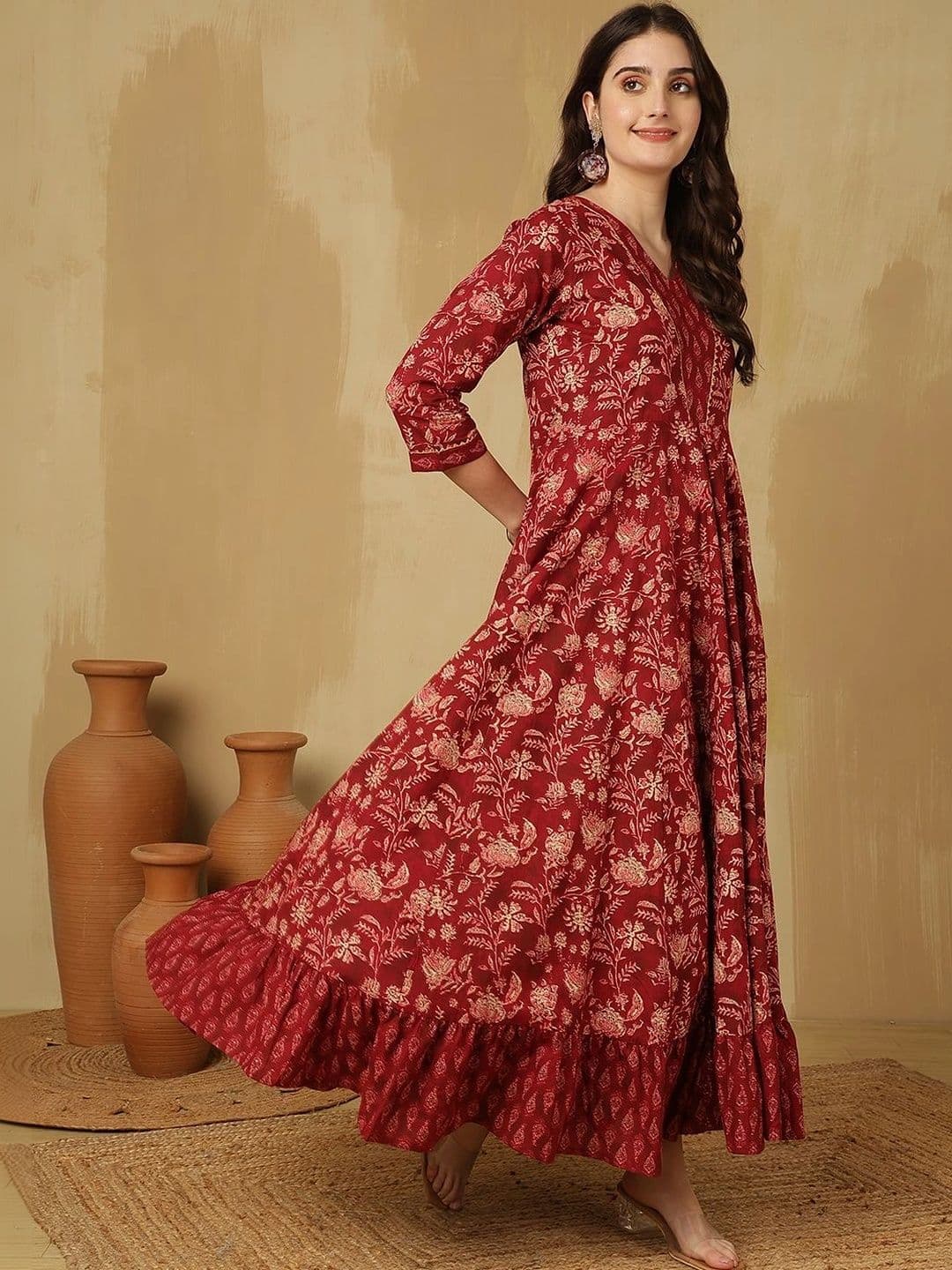 Sangria Women Floral Printed Floral Anarkali Kurta thumbnail 7
