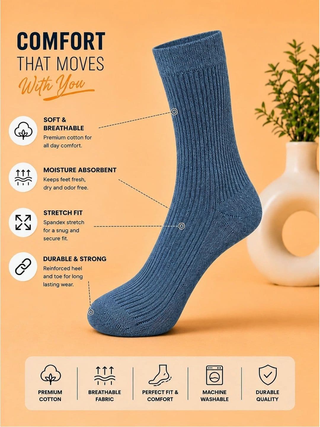 ADDOSSO Men Pack of 3 Cotton Assorted Calf Length Socks thumbnail 2