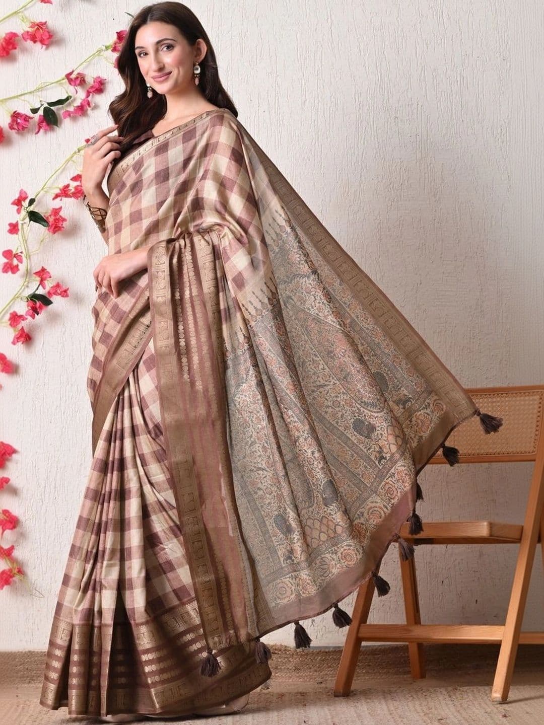 KALINI Checked Silk Cotton Saree thumbnail 5