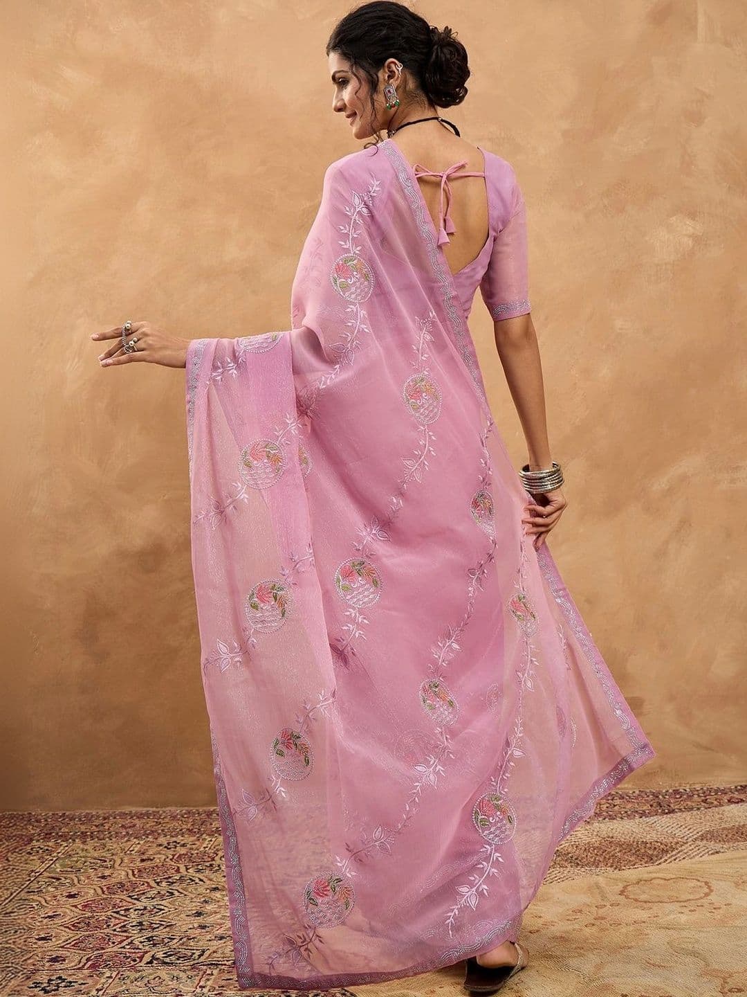 Sangria Floral Embroidered Poly Georgette Designer Saree thumbnail 4
