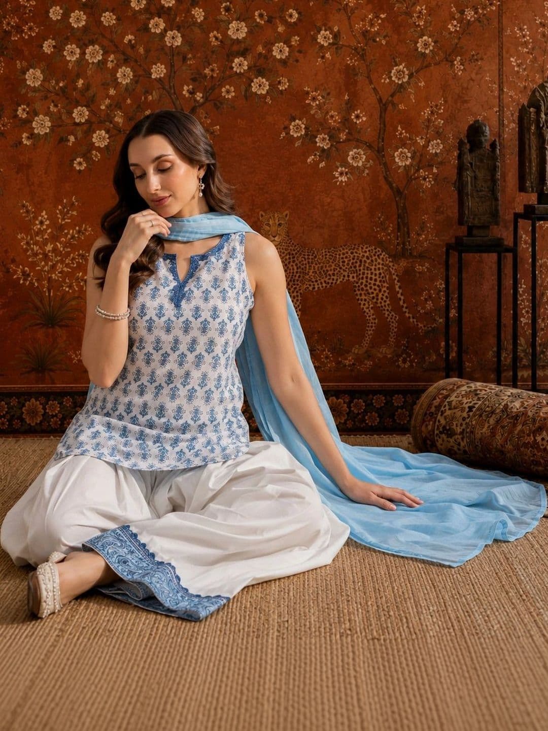Sangria Women Ethnic Motifs Printed Regular Pure Cotton Farshi Salwar Suit Set thumbnail 3