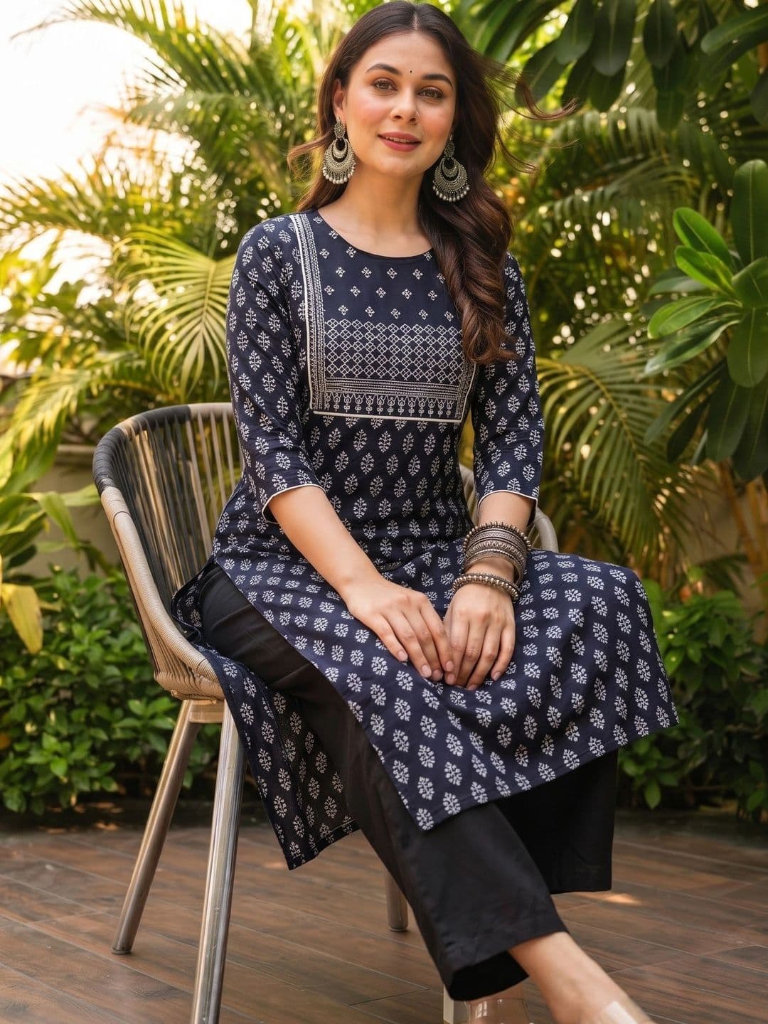 KJFAB Women Ethnic Motifs Printed Regular Pure Cotton Kurta with Trousers - view 1
