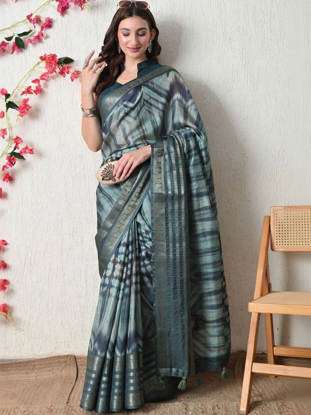 KALINI Tie and Dye Silk Cotton Saree thumbnail 3