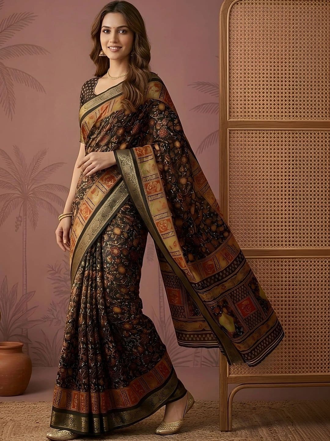 Sangria Floral Silk Blend Saree thumbnail 4