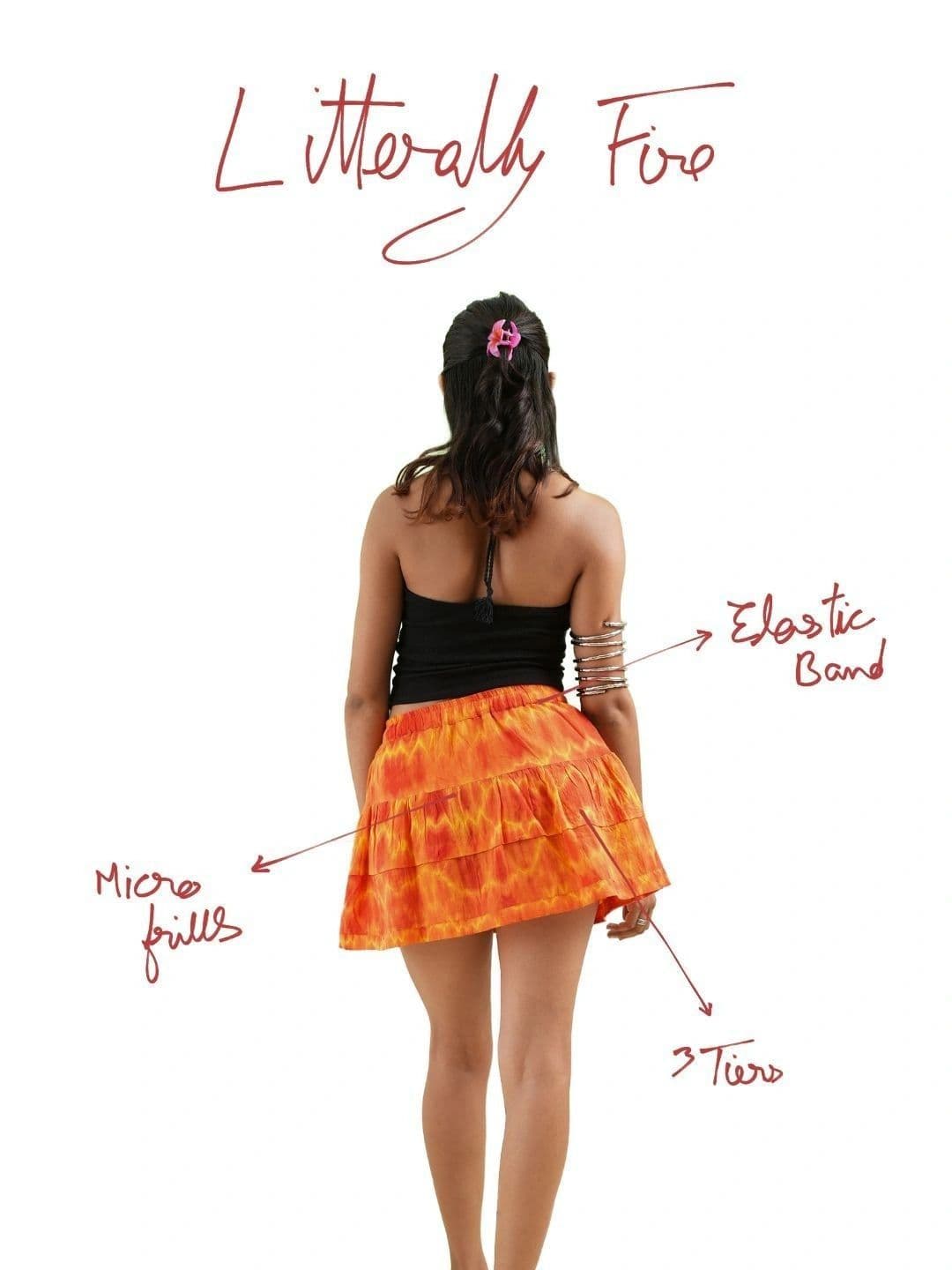Nufab Women Pure Cotton Cotton Cambric Tie and Dye Mini Tiered Skirt thumbnail 4