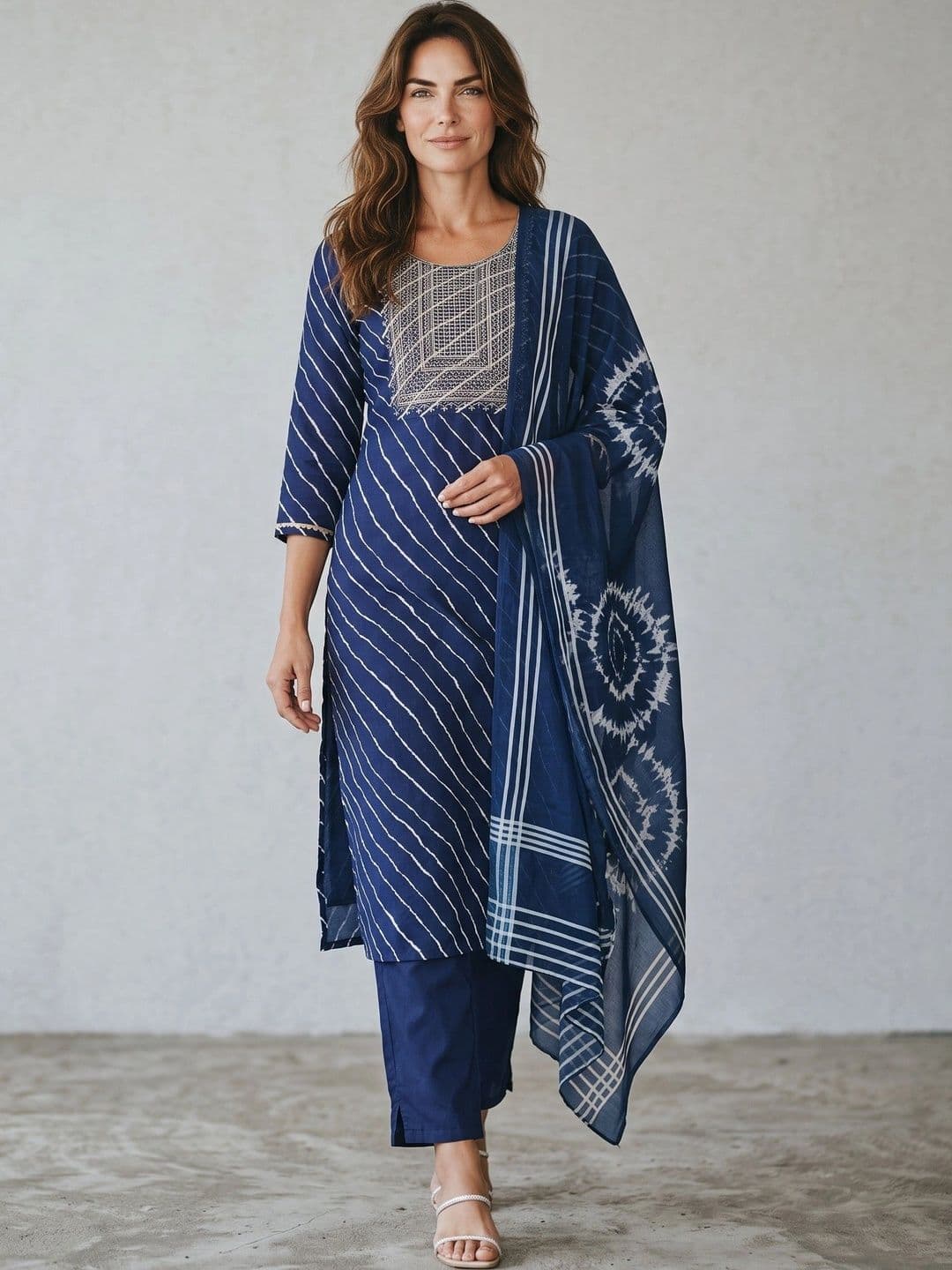 KALINI Women Ethnic Motifs Printed Regular Thread Work Kurta with Trousers & With Dupatta - view 1