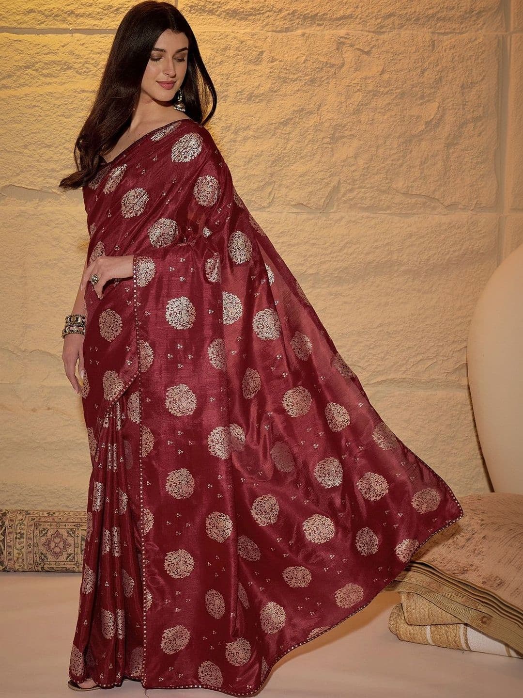 Sangria Woven Design Zari Poly Georgette Designer Saree thumbnail 3