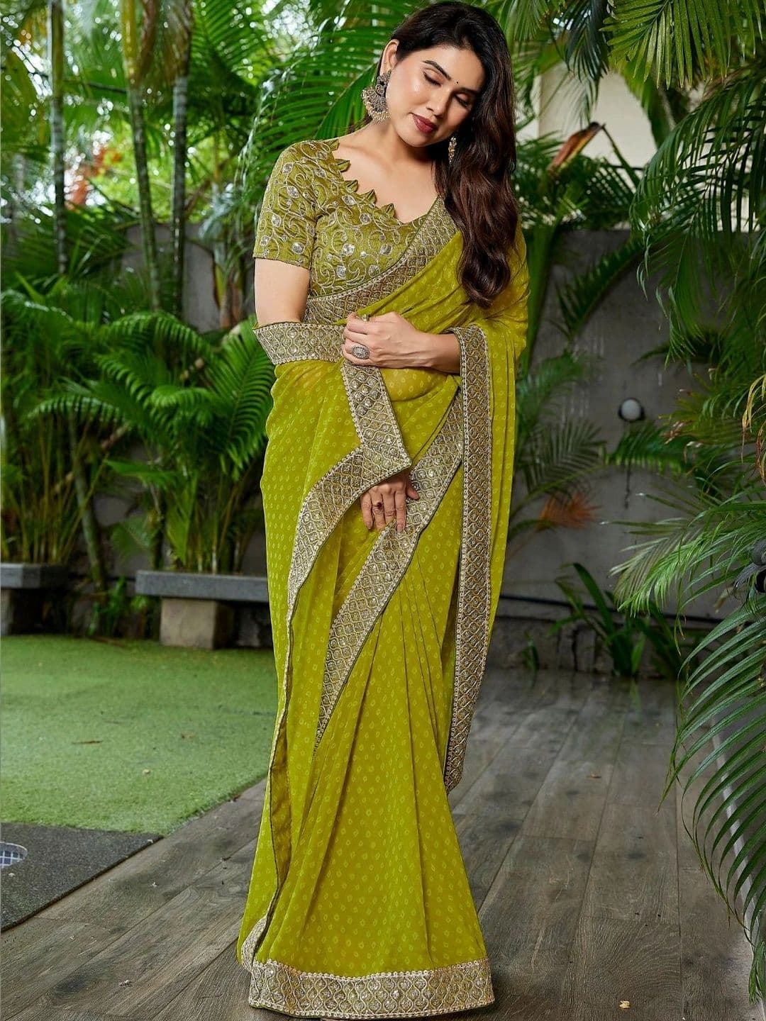 Mitera Bandhani Embroidered Pure Georgette Designer Saree - view 1