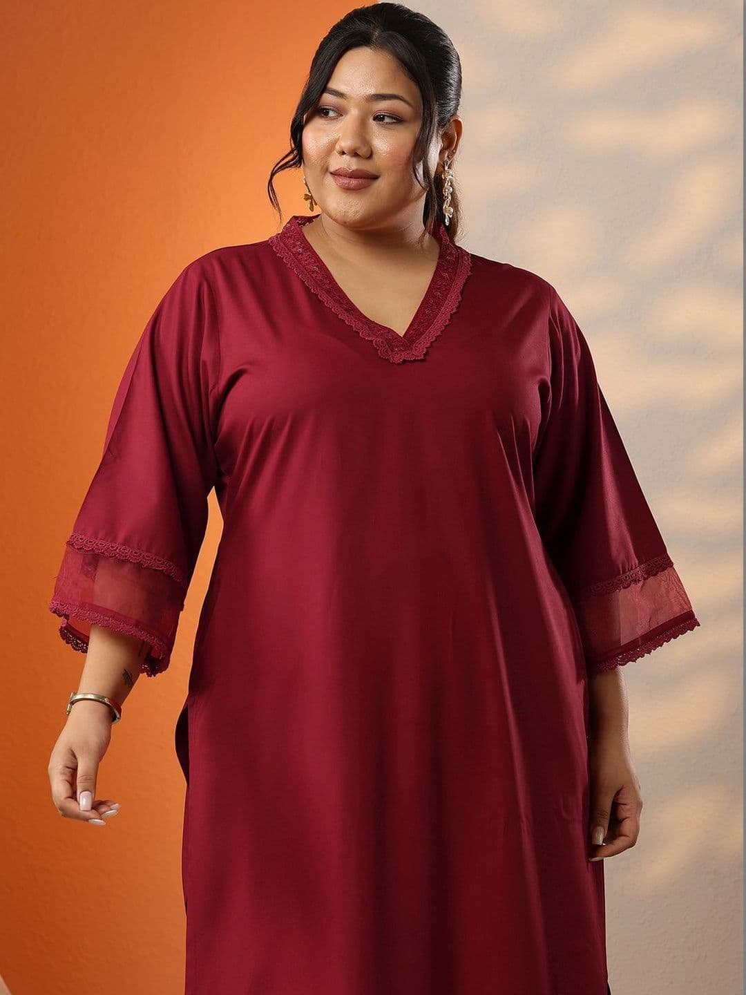 EXTRA LOVE BY LIBAS Plus Size Women Regular Thread Work Kurta with Trousers thumbnail 7