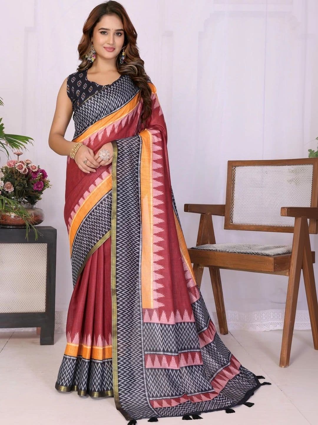 Pixie lane Zari Pure Linen Saree - view 1