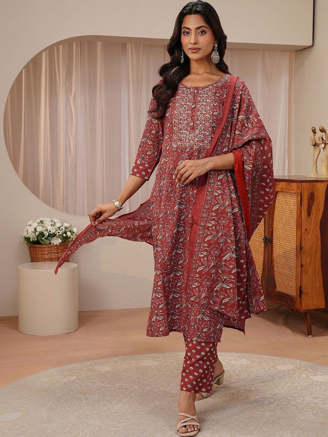 Gerua By Libas Libas Maroon Floral Printed Straight Suit Set thumbnail 6