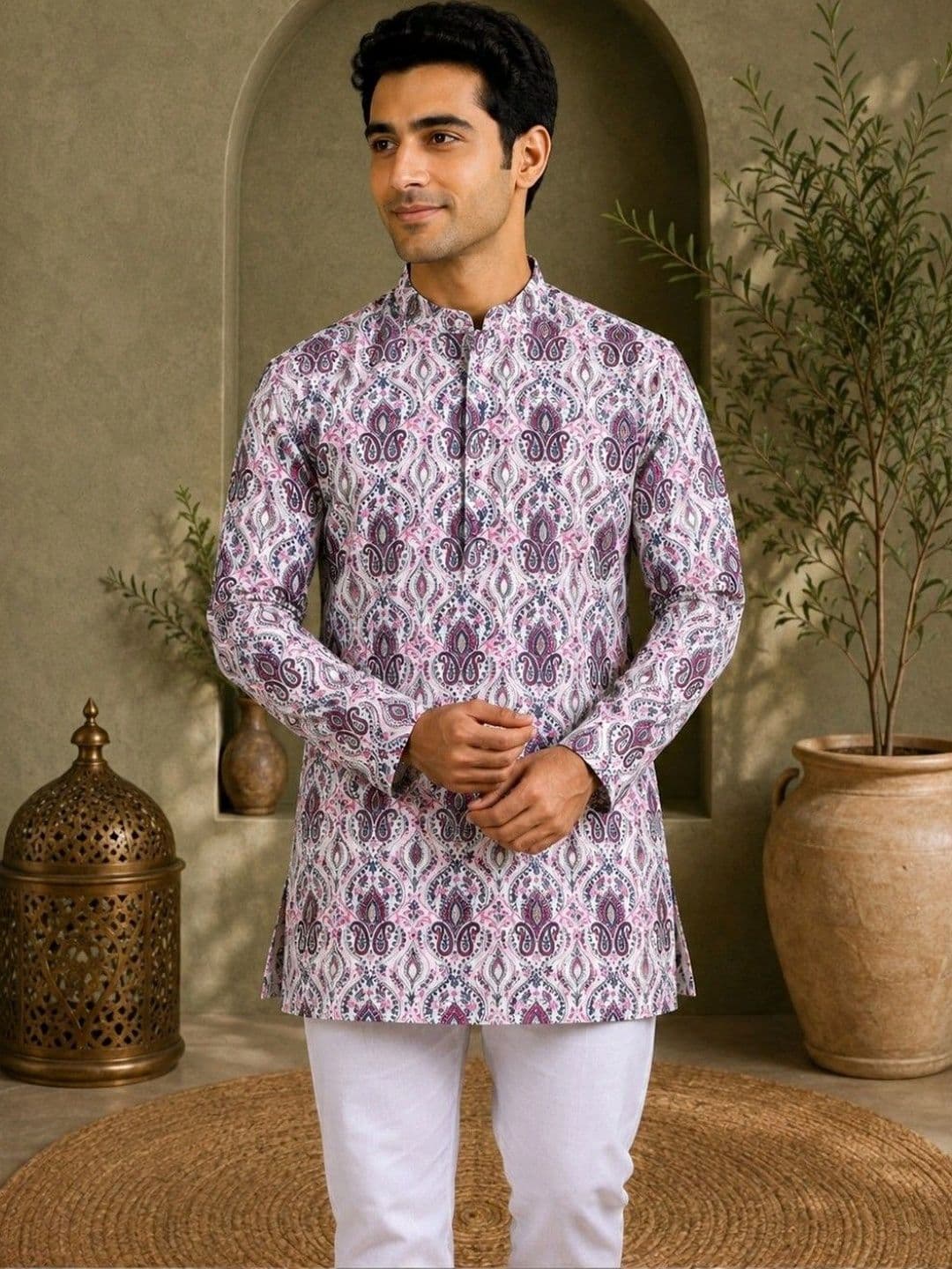 TATTVA Printed Thread Work Mandarin Collar Short Kurta - view 1