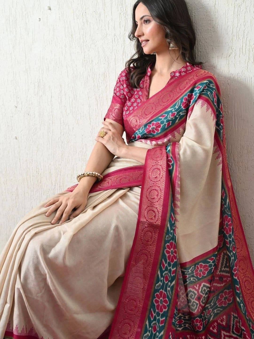 KALINI Zari Silk Cotton Ikat Saree thumbnail 5