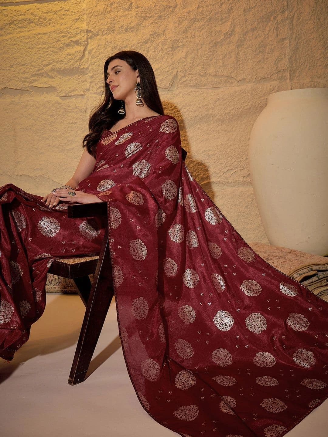 Sangria Woven Design Zari Poly Georgette Designer Saree thumbnail 6