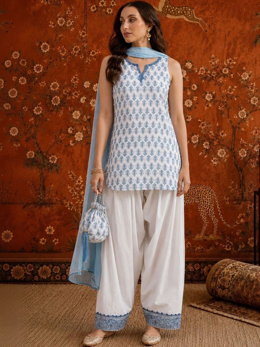 Sangria Women Ethnic Motifs Printed Regular Pure Cotton Farshi Salwar Suit Set - view 1