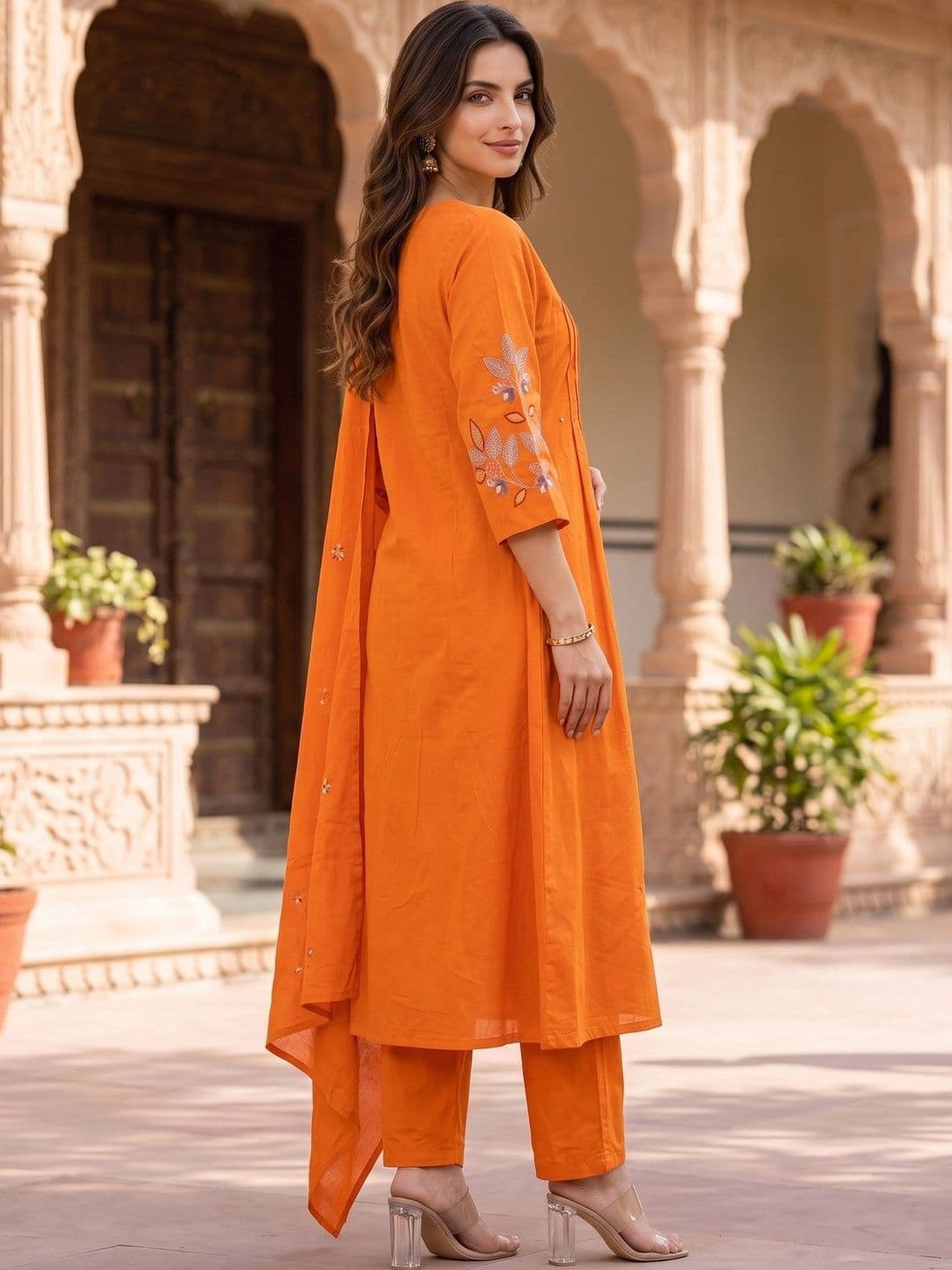Anouk Rustic Women Floral Embroidered Regular Pure Cotton Kurta with Harem Pants & With Dupatta thumbnail 3
