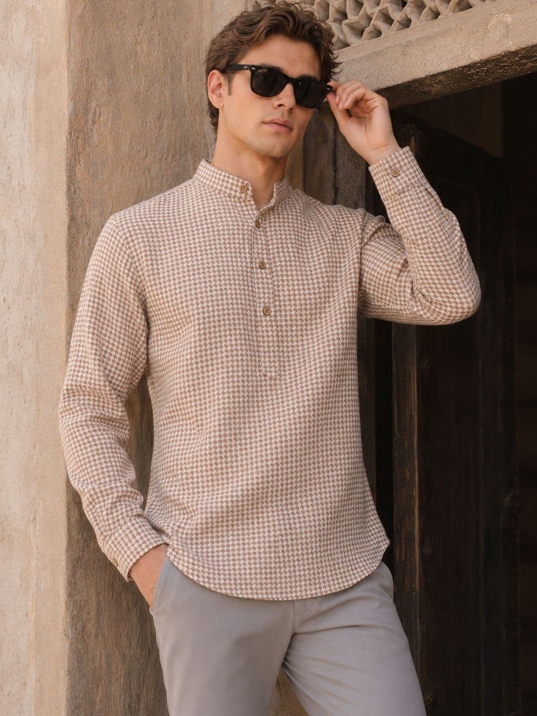 Anouk Men Self Weave Cotton Kurta - view 1