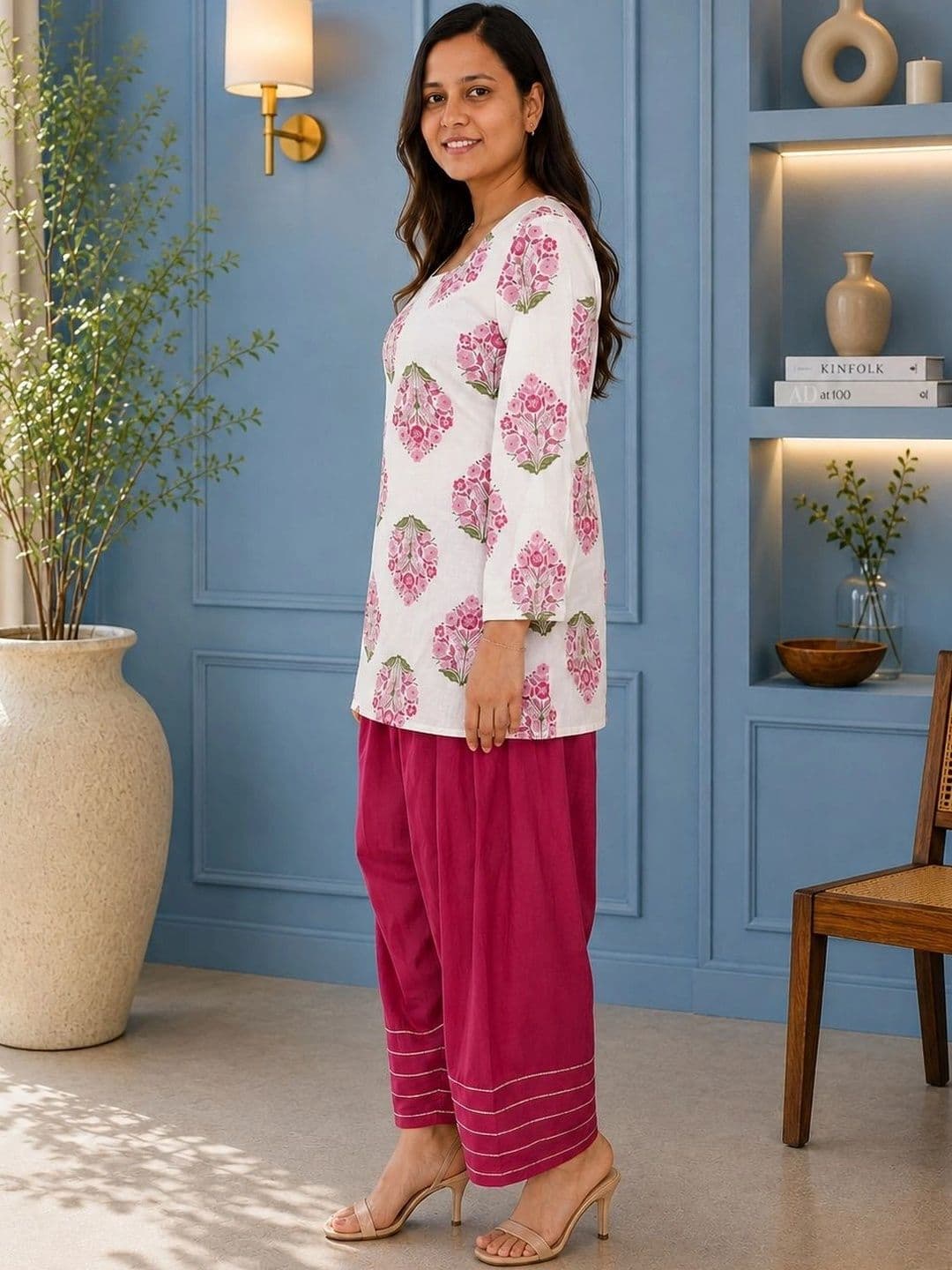 HERE&NOW Women Floral Printed Regular Pure Cotton Kurta with Patiala thumbnail 5