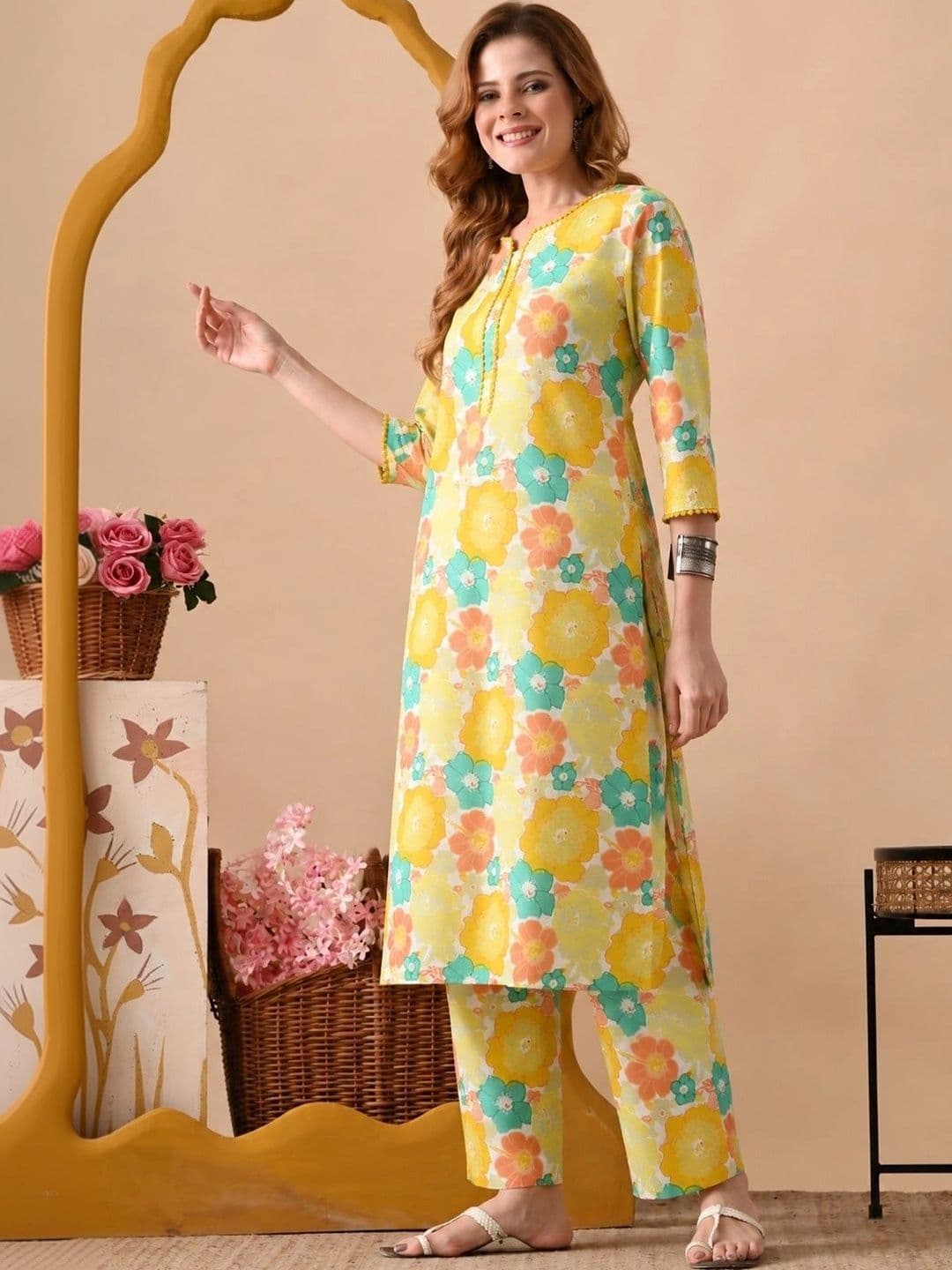 PHYSIL Women Floral Printed Regular Pure Cotton Kurta with Trousers thumbnail 7