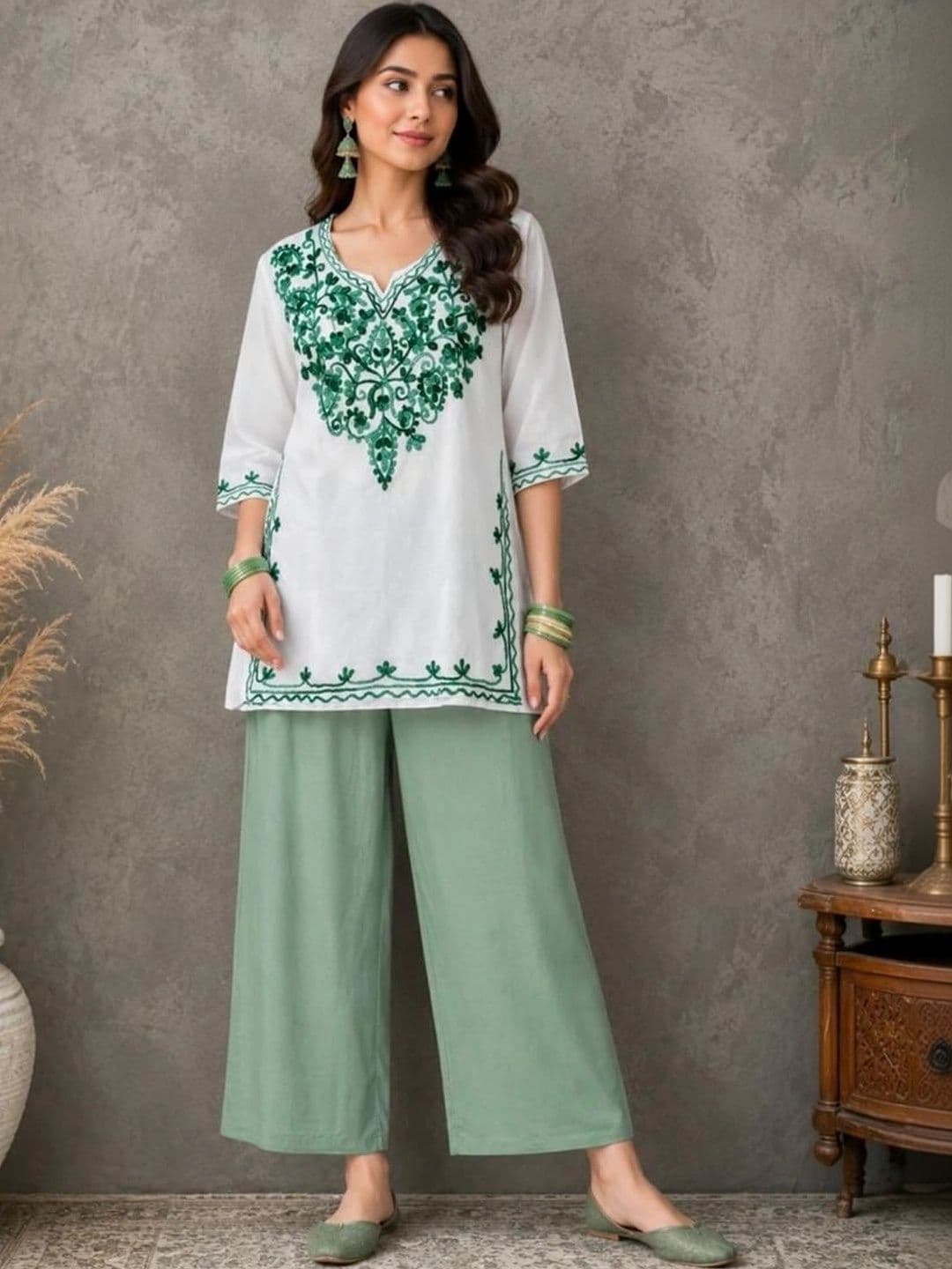 ILMA CREATION Women Ethnic Motifs Embroidered Thread Work Kurta With Palazzos - view 1