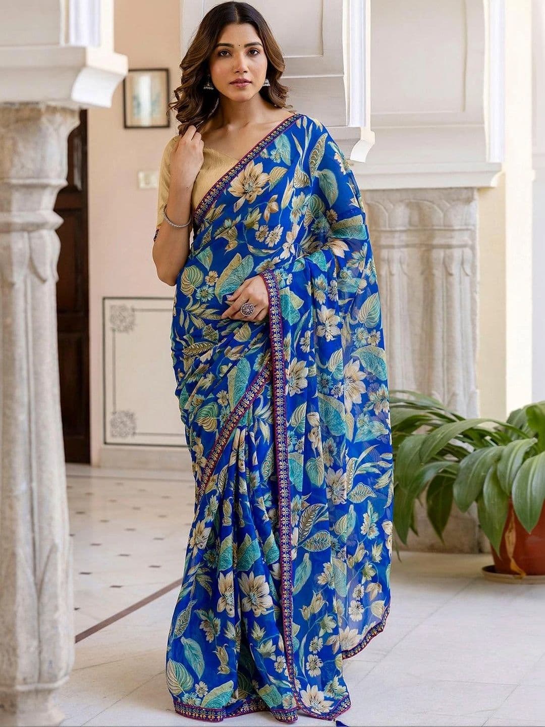 SANISA Floral Pure Chiffon Saree - view 1