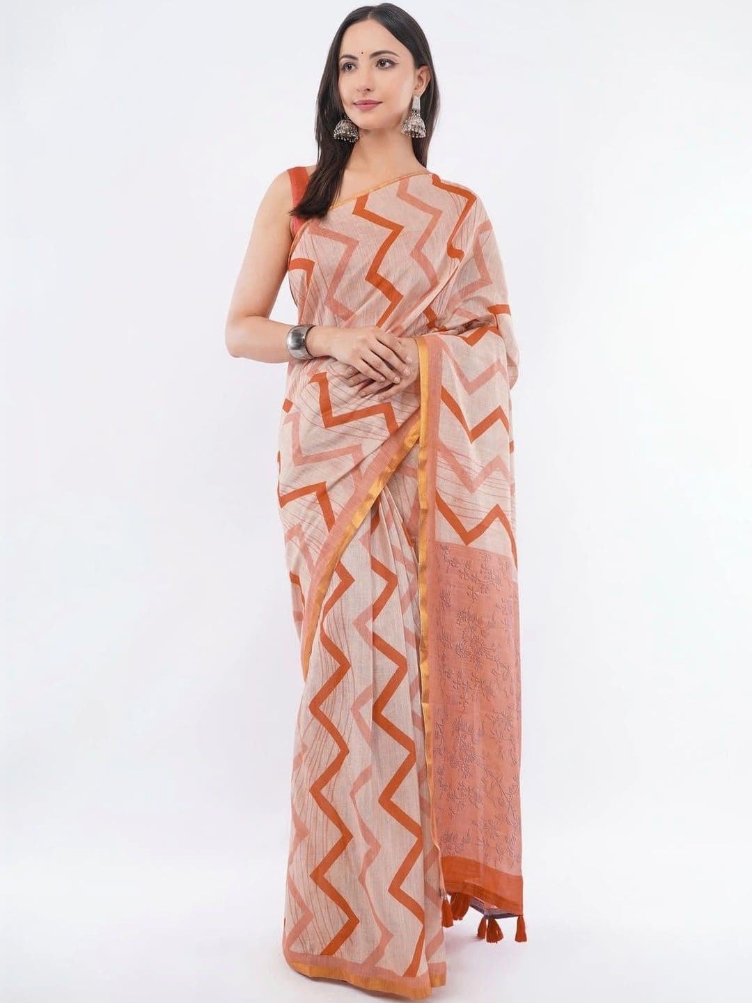 Pixie lane Women Zig-Zag Striped Linen Blend Saree - view 1