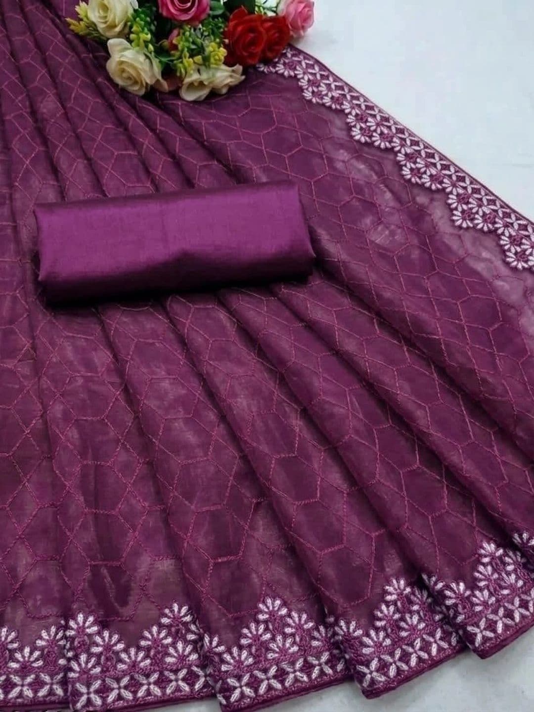akhodalkrp Woven Design Embroidered Net Saree thumbnail 4