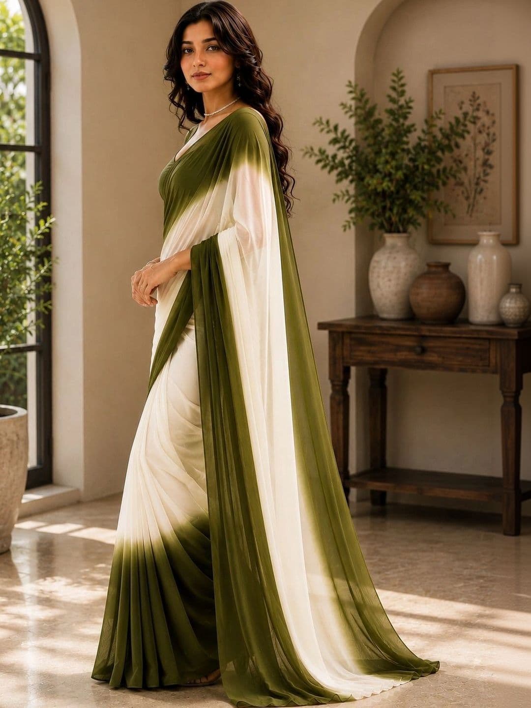 PANJURLI Ombre Pure Georgette Fusion Saree thumbnail 2