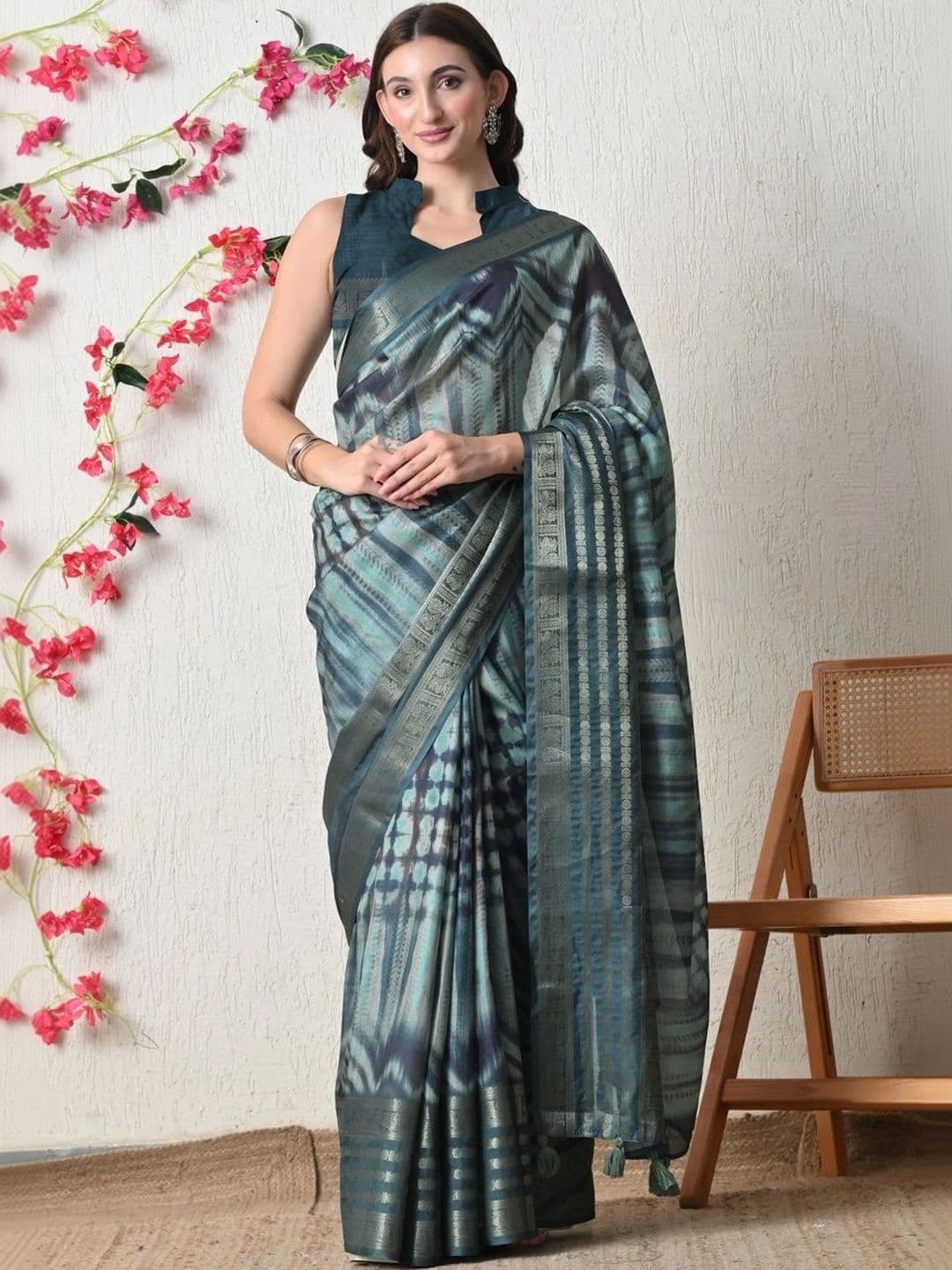 KALINI Tie and Dye Silk Cotton Saree - view 1