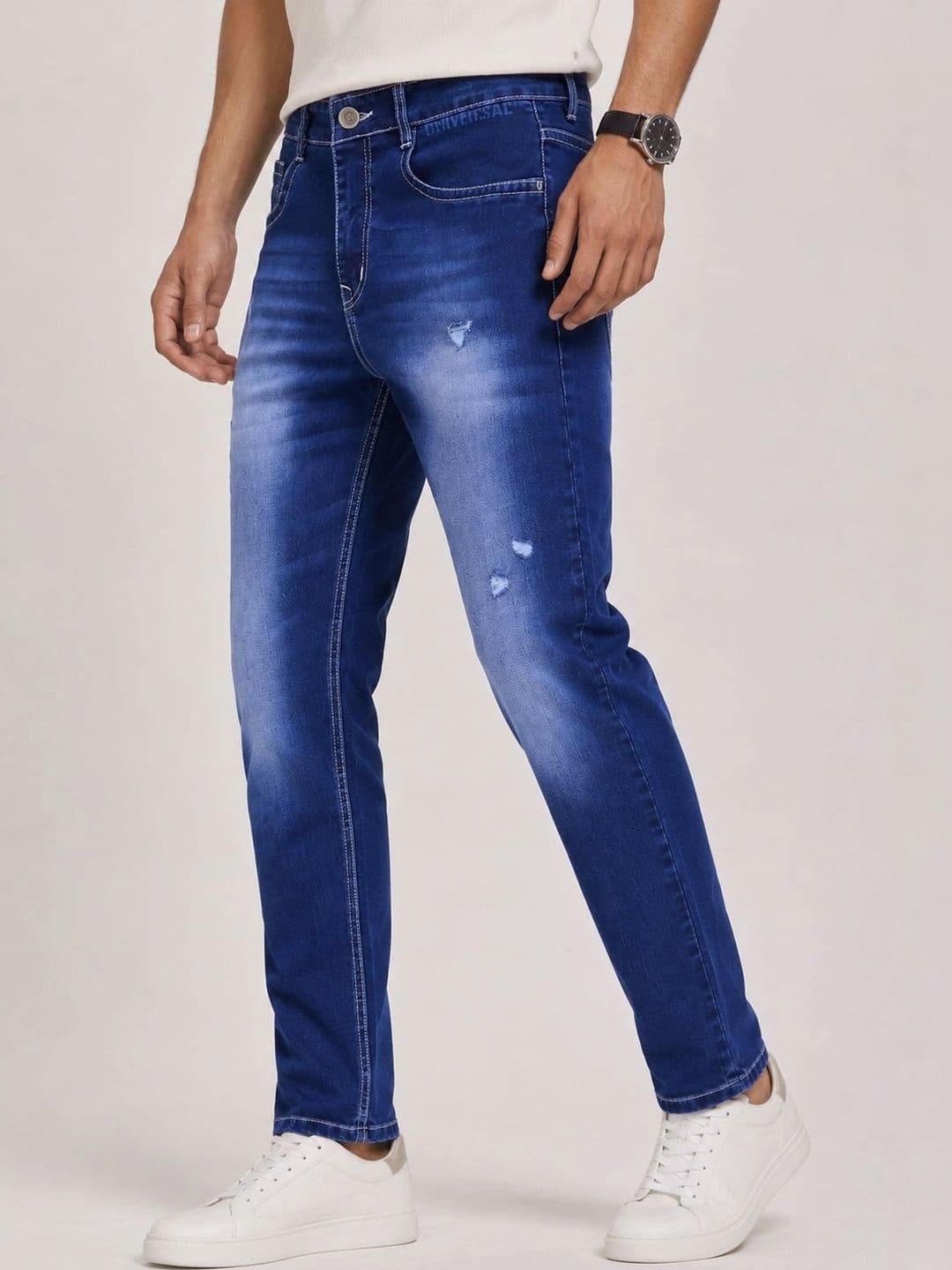GEX Men Jean Regular Fit Mid-Rise Low Distress Coated Stretchable Jeans thumbnail 6