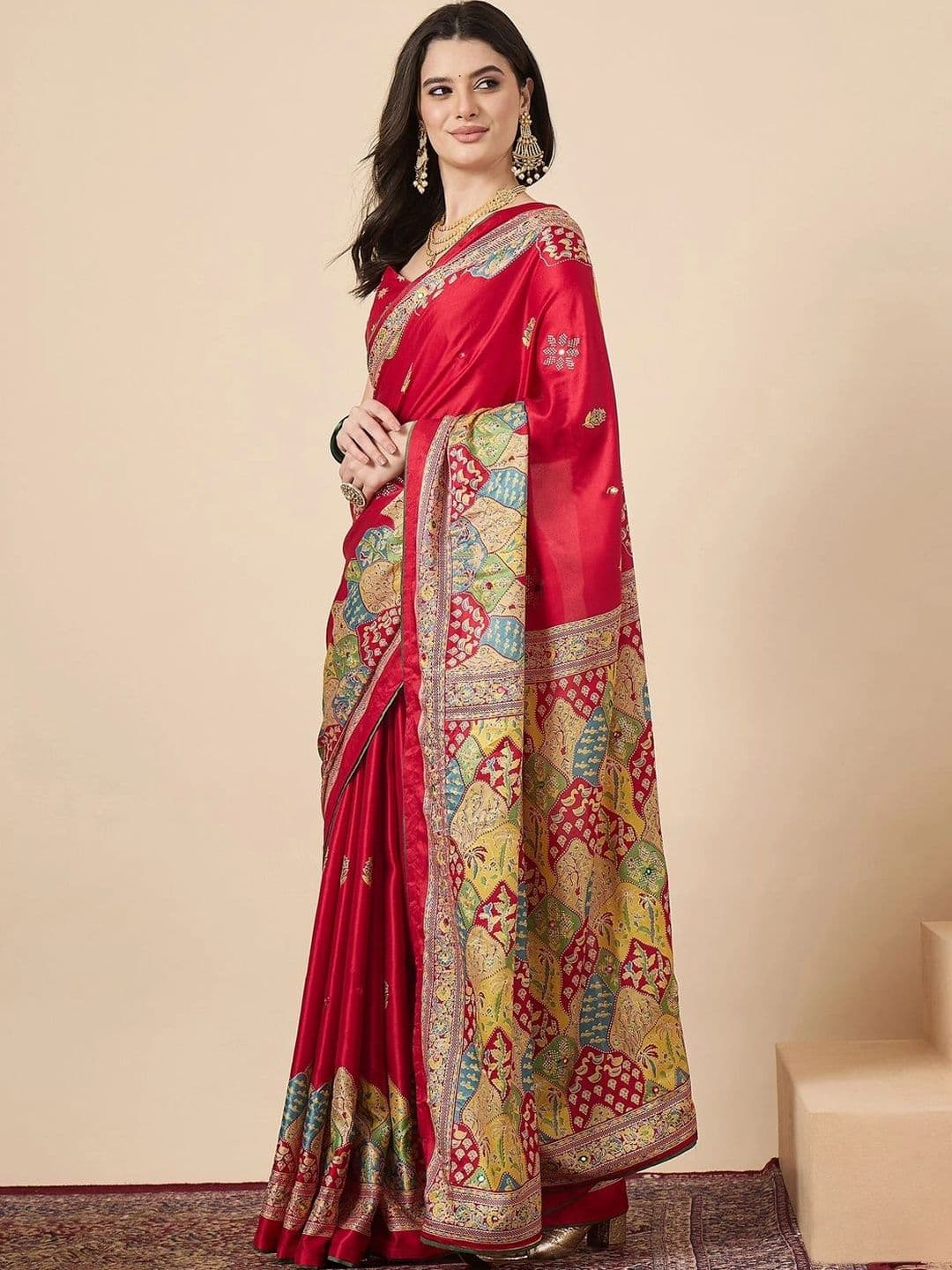 Sangria Ethnic Motifs Mirror Work Poly Georgette Designer Saree thumbnail 4