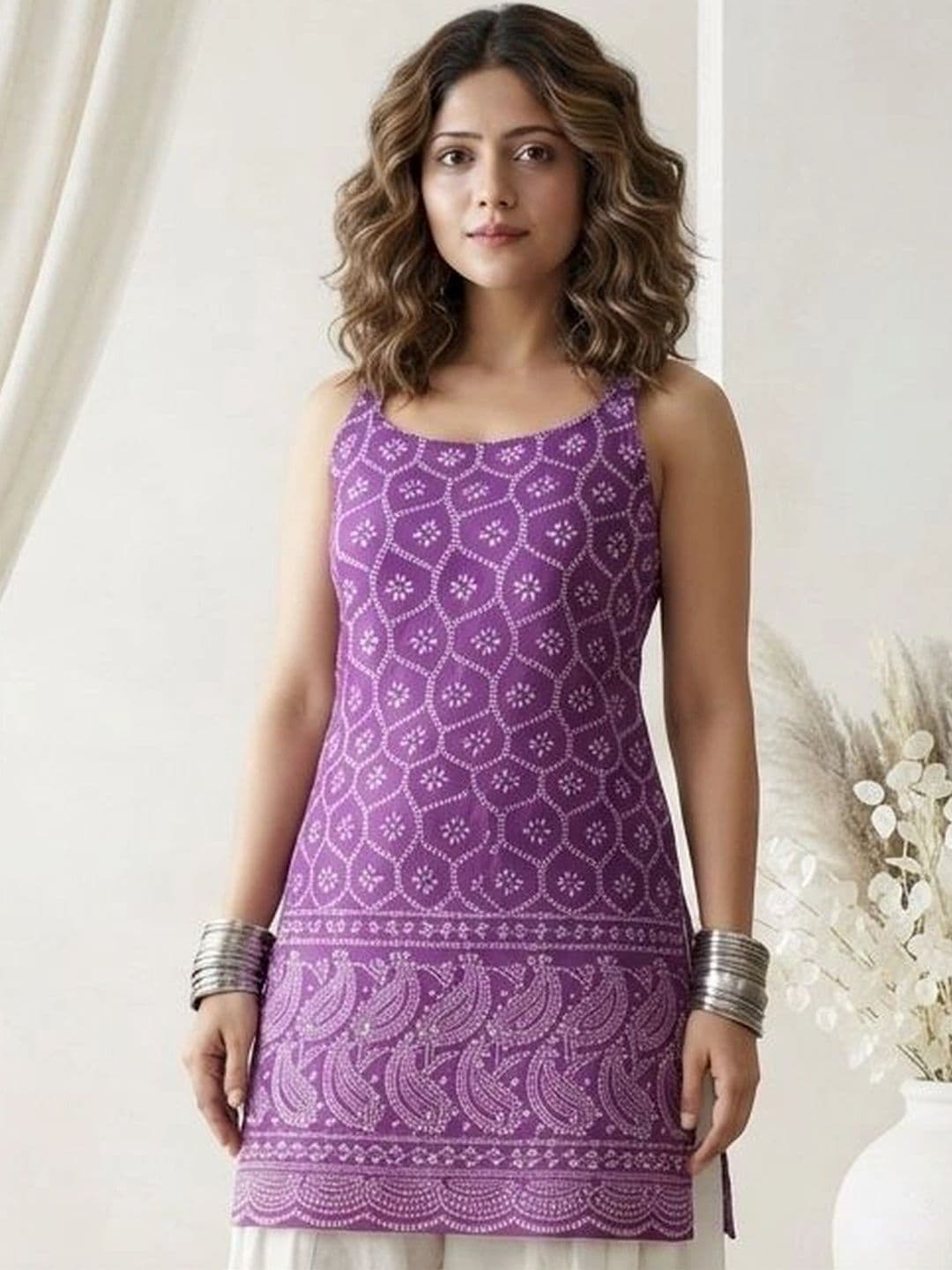 HERE&NOW Women Ethnic Motifs Printed Regular Pure Cotton Kurti with Patiala thumbnail 4
