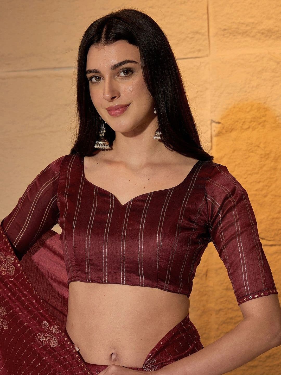 Sangria Floral Beads and Stones Poly Georgette Designer Saree thumbnail 4