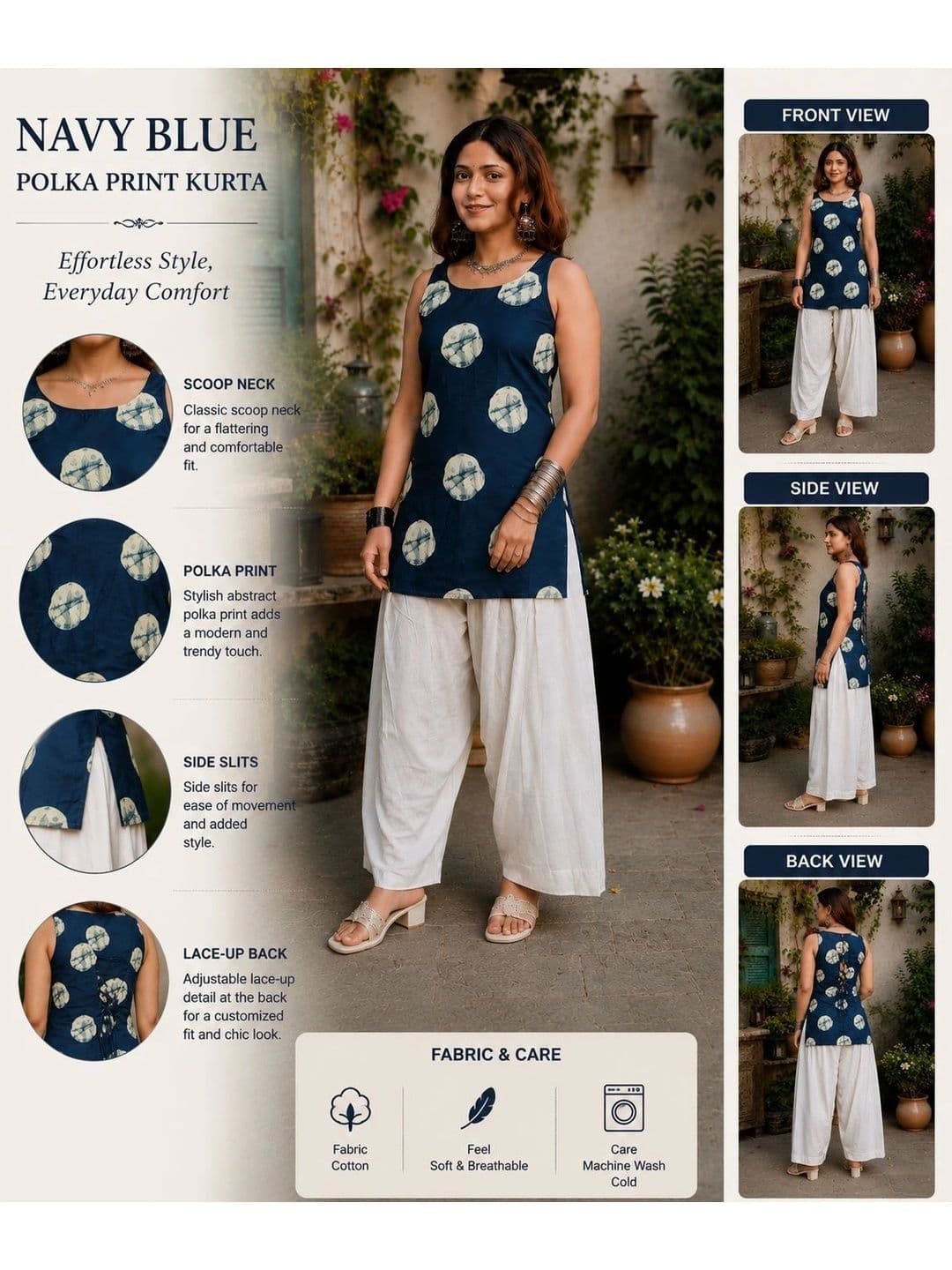 HERE&NOW Women Printed Regular Pure Cotton Kurta with Salwar thumbnail 3