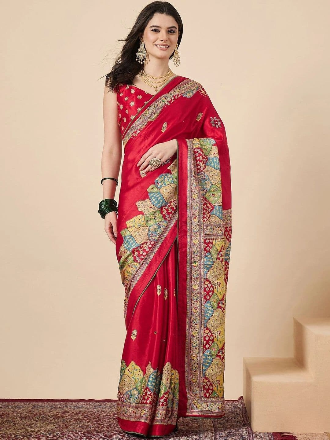 Sangria Ethnic Motifs Mirror Work Poly Georgette Designer Saree - view 1