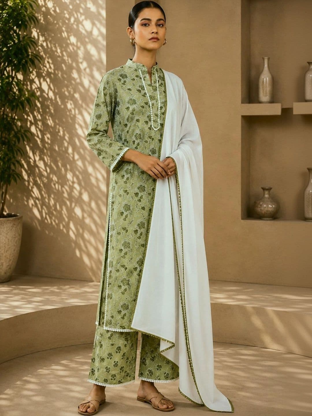 SILCHIC Women Ethnic Motifs Printed Regular Pure Cotton Kurta with Palazzos & With Dupatta - view 1