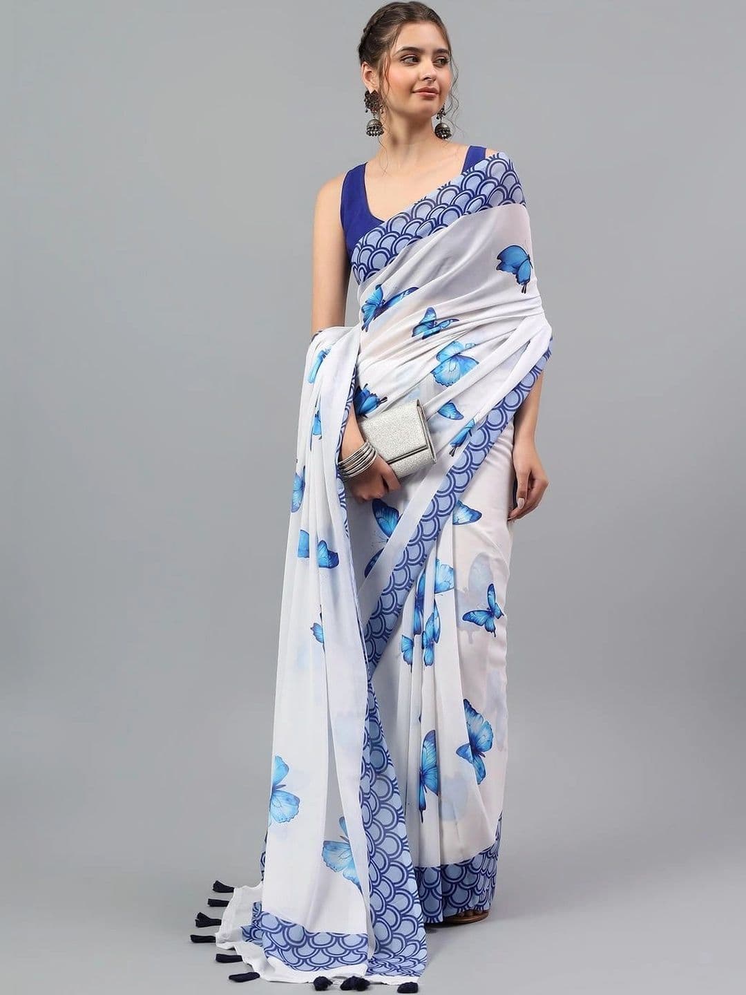 Pixie lane Floral Pure Georgette Saree thumbnail 4