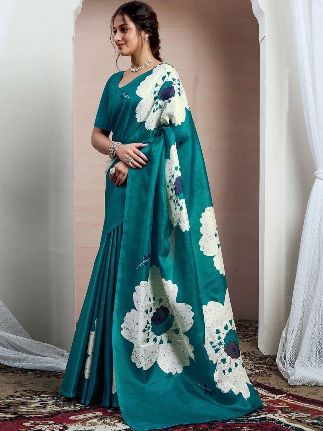 SANISA Floral Pure Cotton Saree thumbnail 6