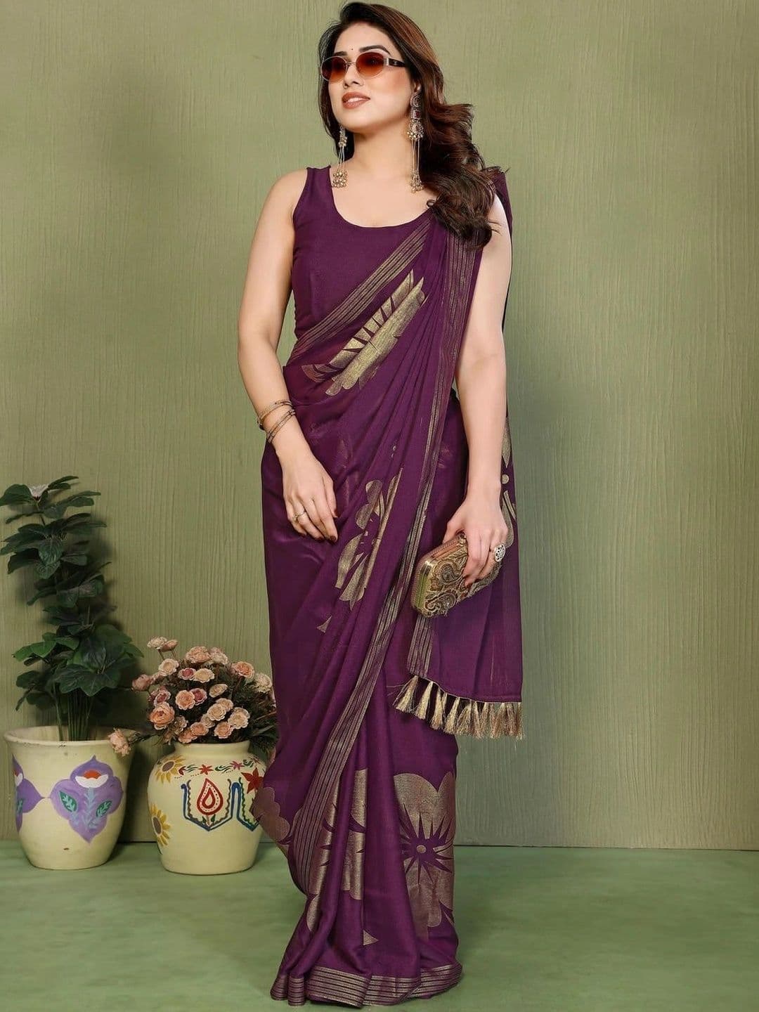 Pixie lane Floral Zari Pure Georgette Saree thumbnail 4