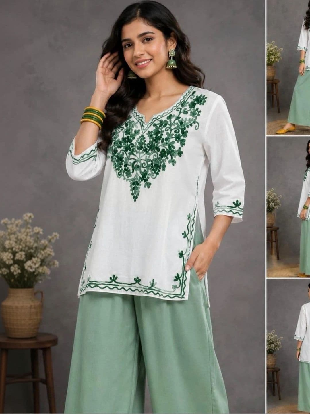 ILMA CREATION Women Ethnic Motifs Embroidered Thread Work Kurta With Palazzos thumbnail 2
