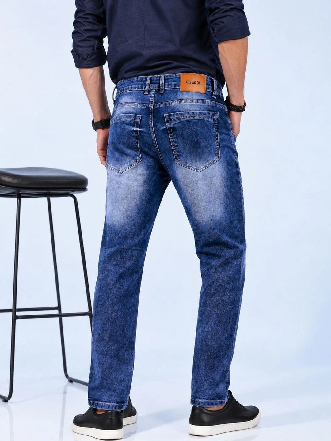 GEX Men Jean Regular Fit Mid-Rise Low Distress Printed Stretchable Jeans thumbnail 4