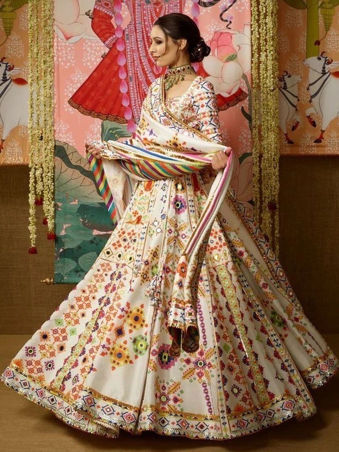 Sangria Printed Mirror Work Semi-Stitched Lehenga & Unstitched Blouse With Dupatta thumbnail 2