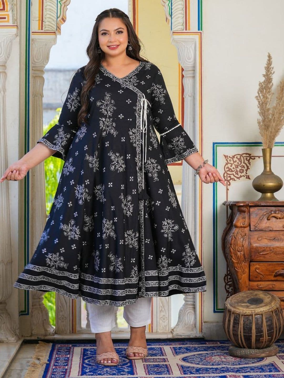 KALINI Women Floral Viscose Rayon Anarkali Kurtas - view 1