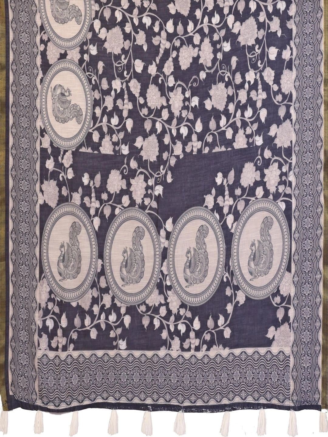 Pixie lane Kalamkari Zari Linen Blend Saree thumbnail 2