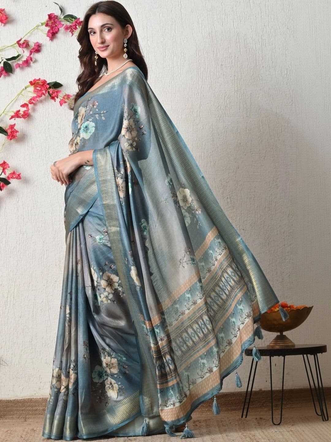 KALINI  Women Floral Silk Cotton Saree thumbnail 6