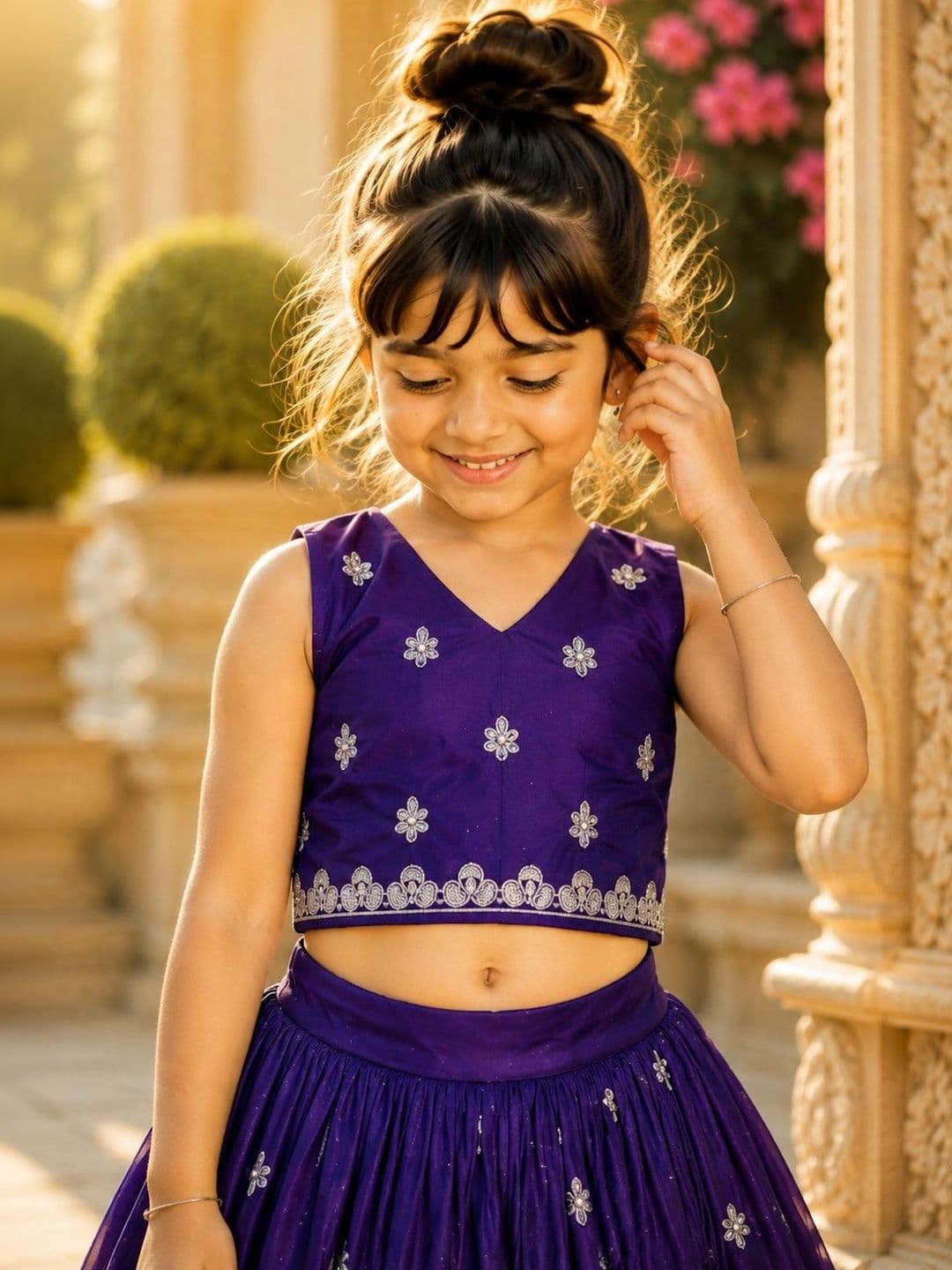 Sangria Girls Embroidered Thread Work Ready to Wear Lehenga & thumbnail 6